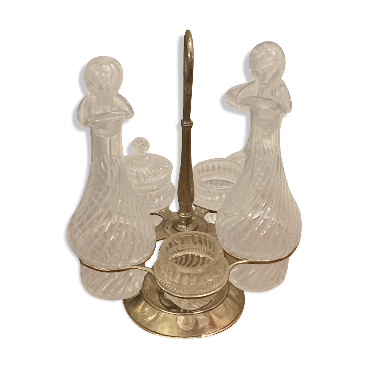 Full bottle bottles salt, pepper, mustard, oil and vinegar art deco