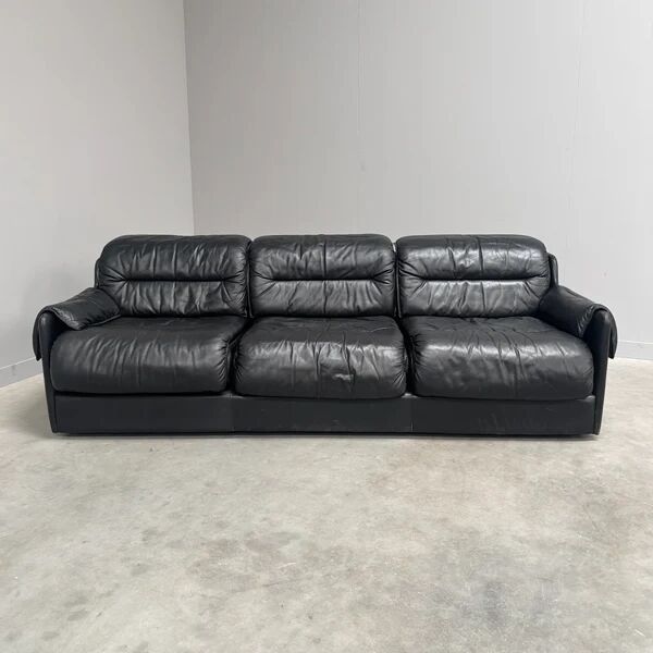 Black leather 3 seat sofa by Dreipunkt, 1970s