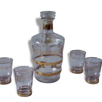 Decanter and 4 glasses Golden nets