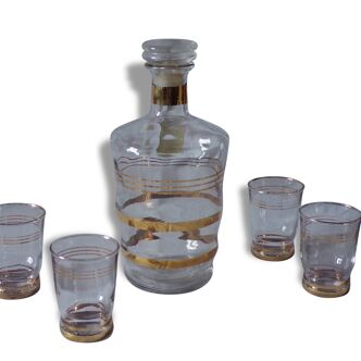 Carafe et 4 verres à filets dorés