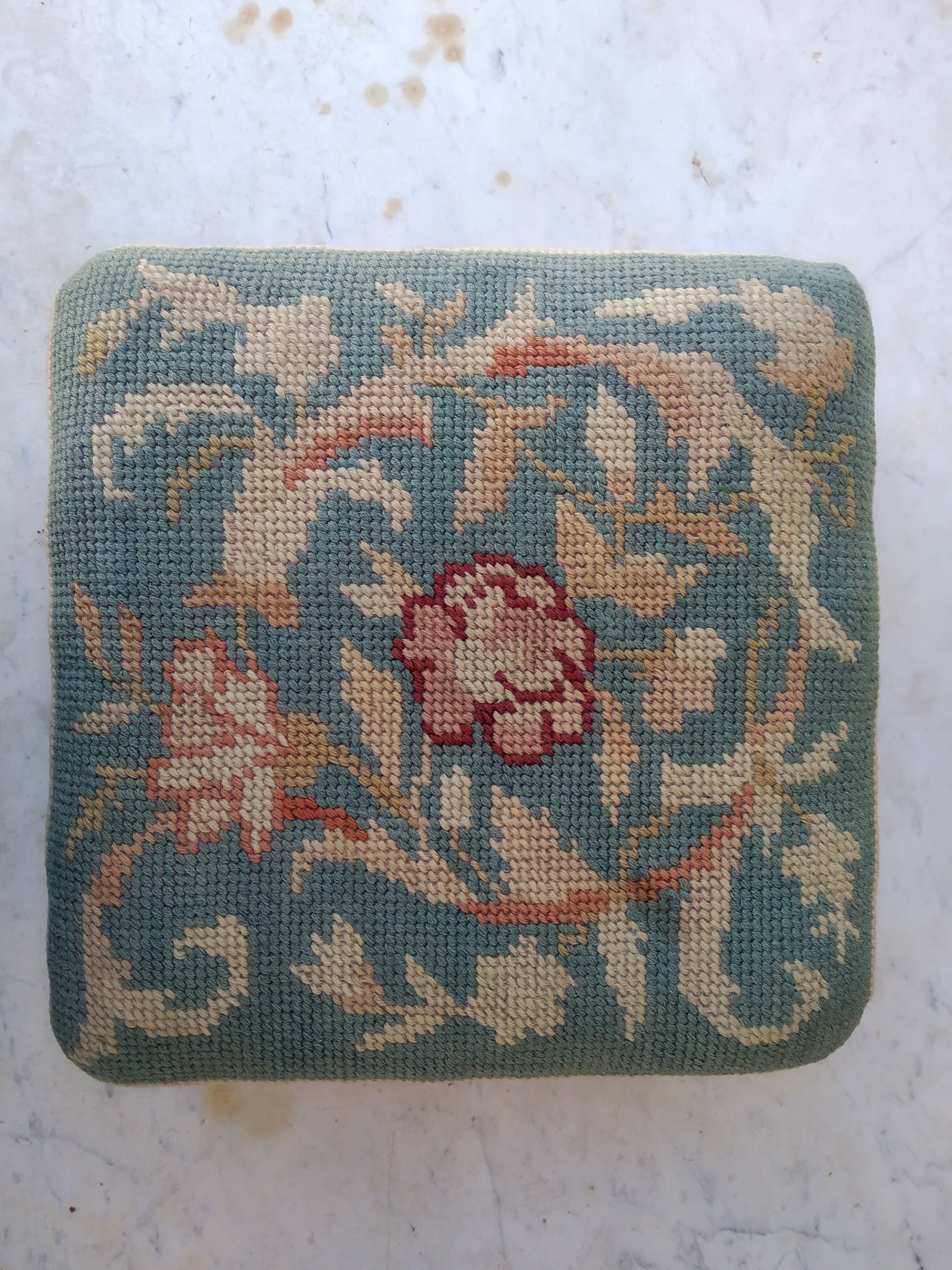 Small antique footrest stool lined canvas