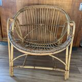 Fauteuil coquille en rotin