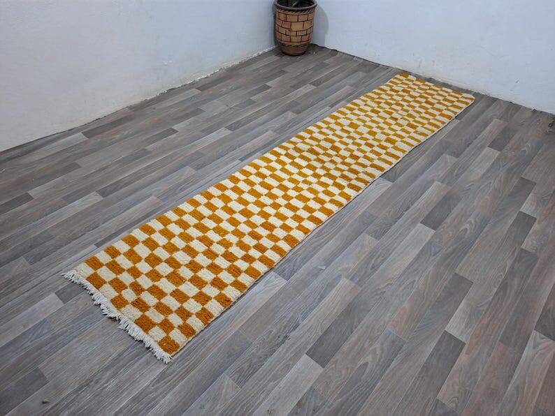 Handmade pure wool runner rug, size 75/300 cm.