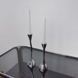 Paire de bougeoirs zigzag, aluminium massif et pierre poli, art3, Espagne, 1970