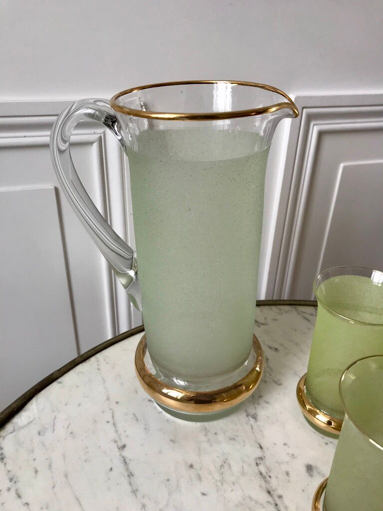 Green granita set consisting of a pitcher and 4 glasses in orangeade 50s