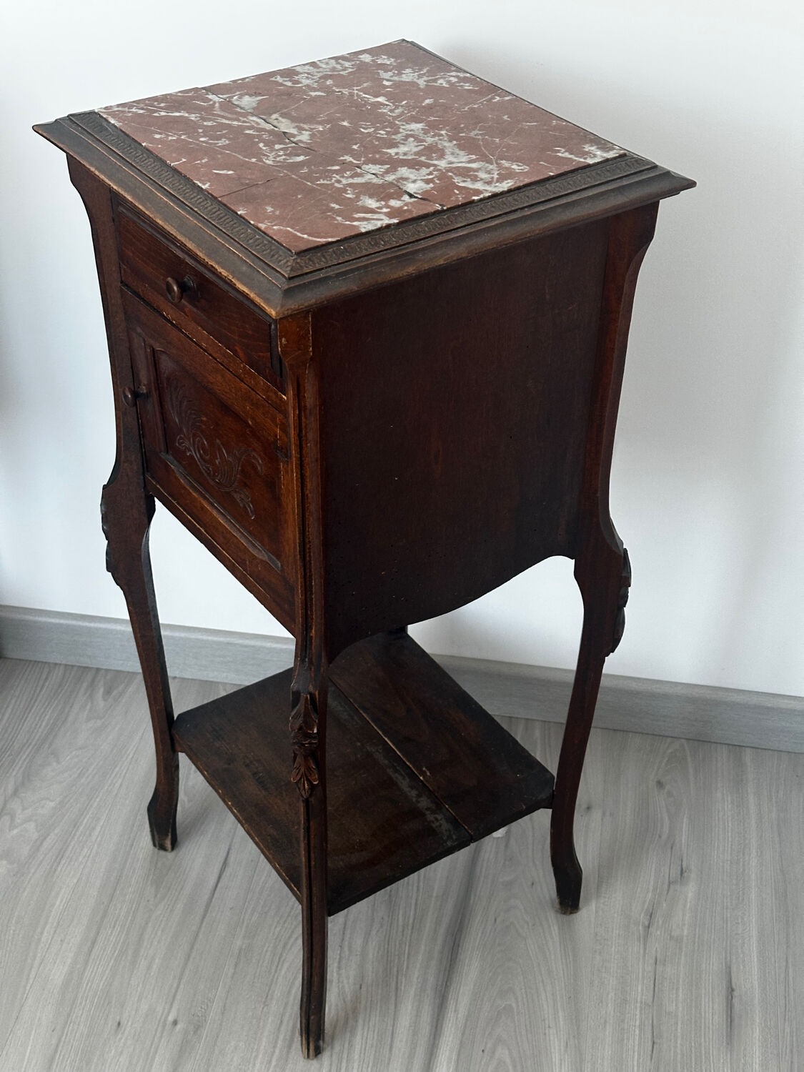 Nightstand / occasional table, late 19th century, wood and marble.