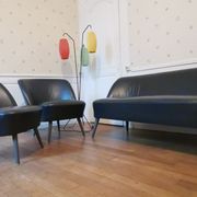 Salon canapé 2 fauteuils chauffeuses cuir noir