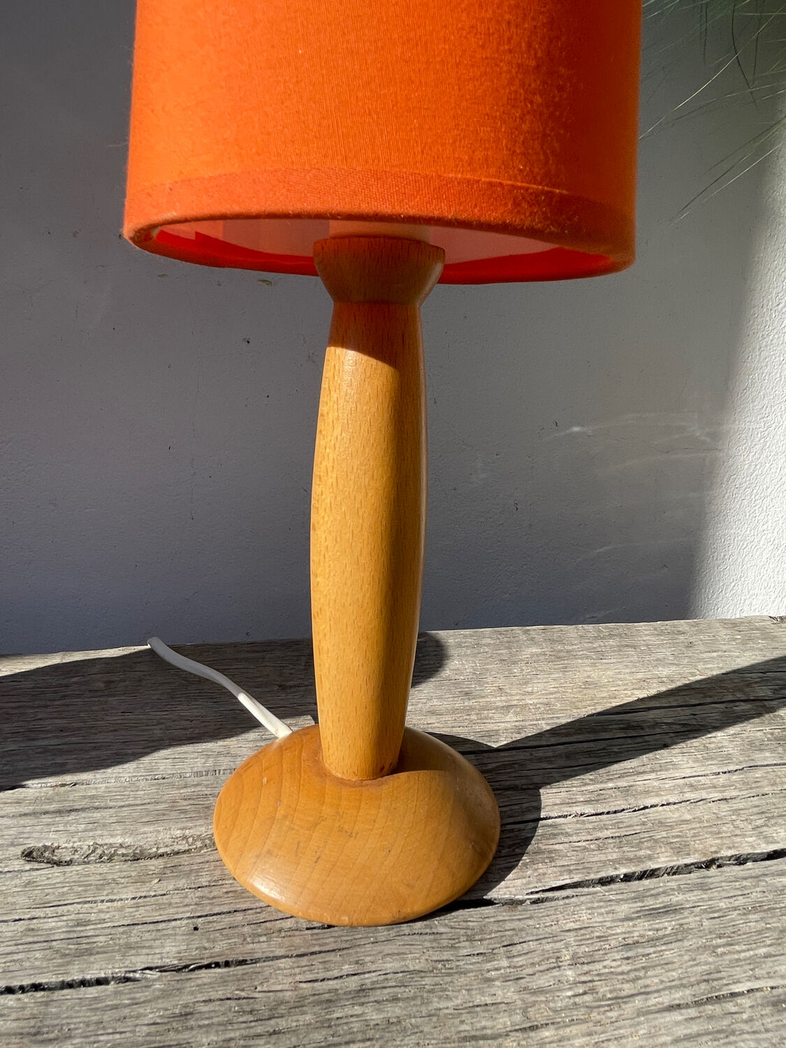 1980s orange turned wooden lamp