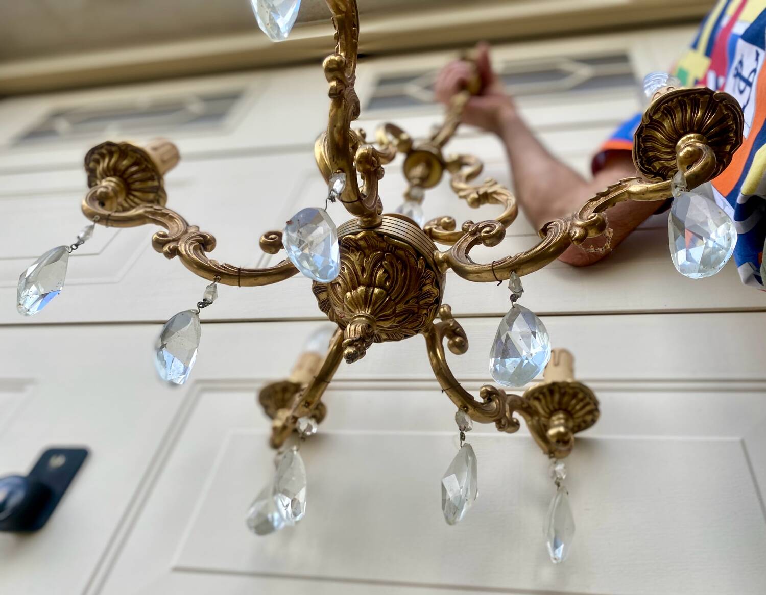 Louis XV style 5-branch brass and tassel chandelier