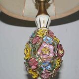 Lamp or night light bronze and ceramic glazed flowers