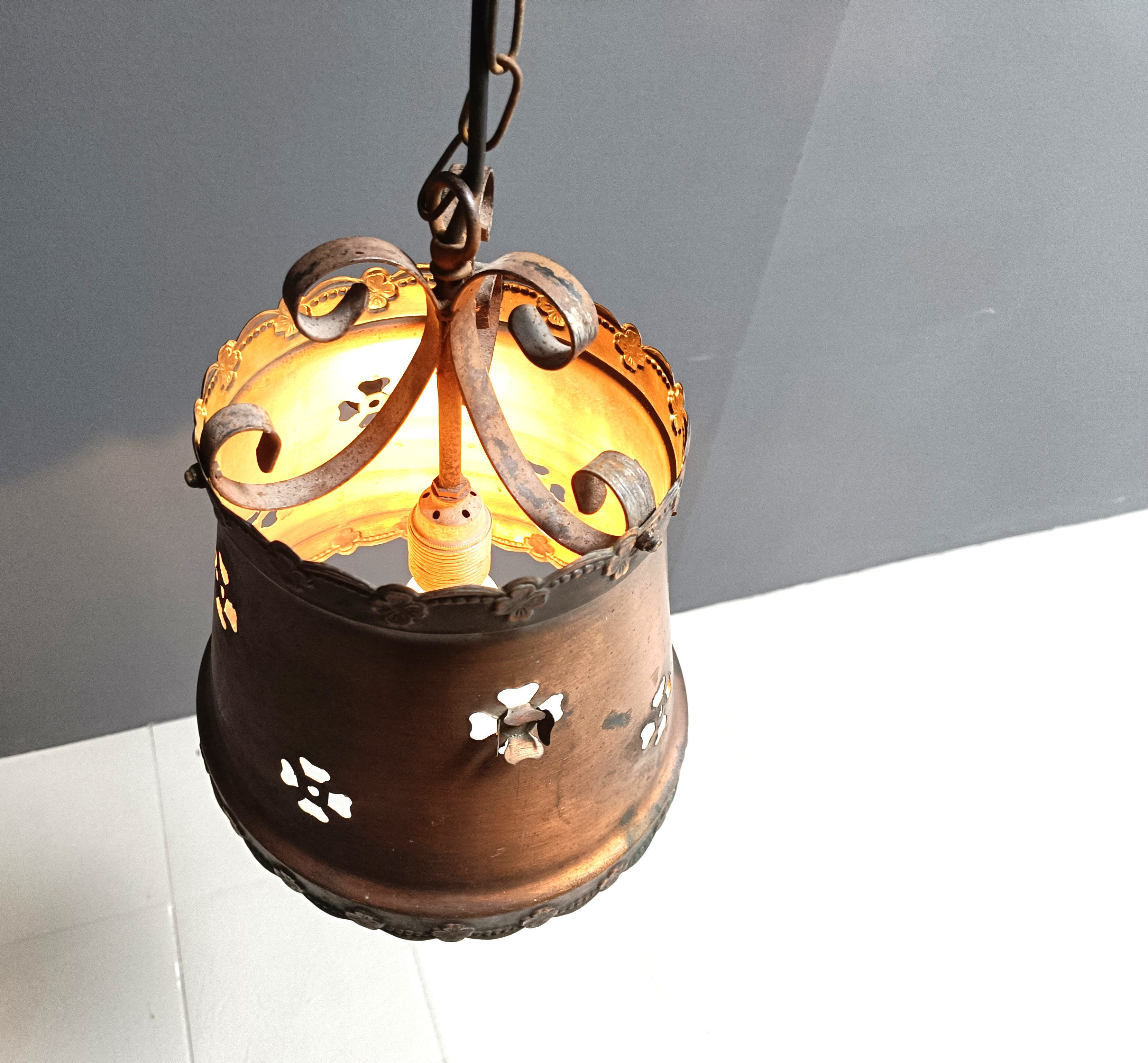 Brutalist copper pendant light, 1970s