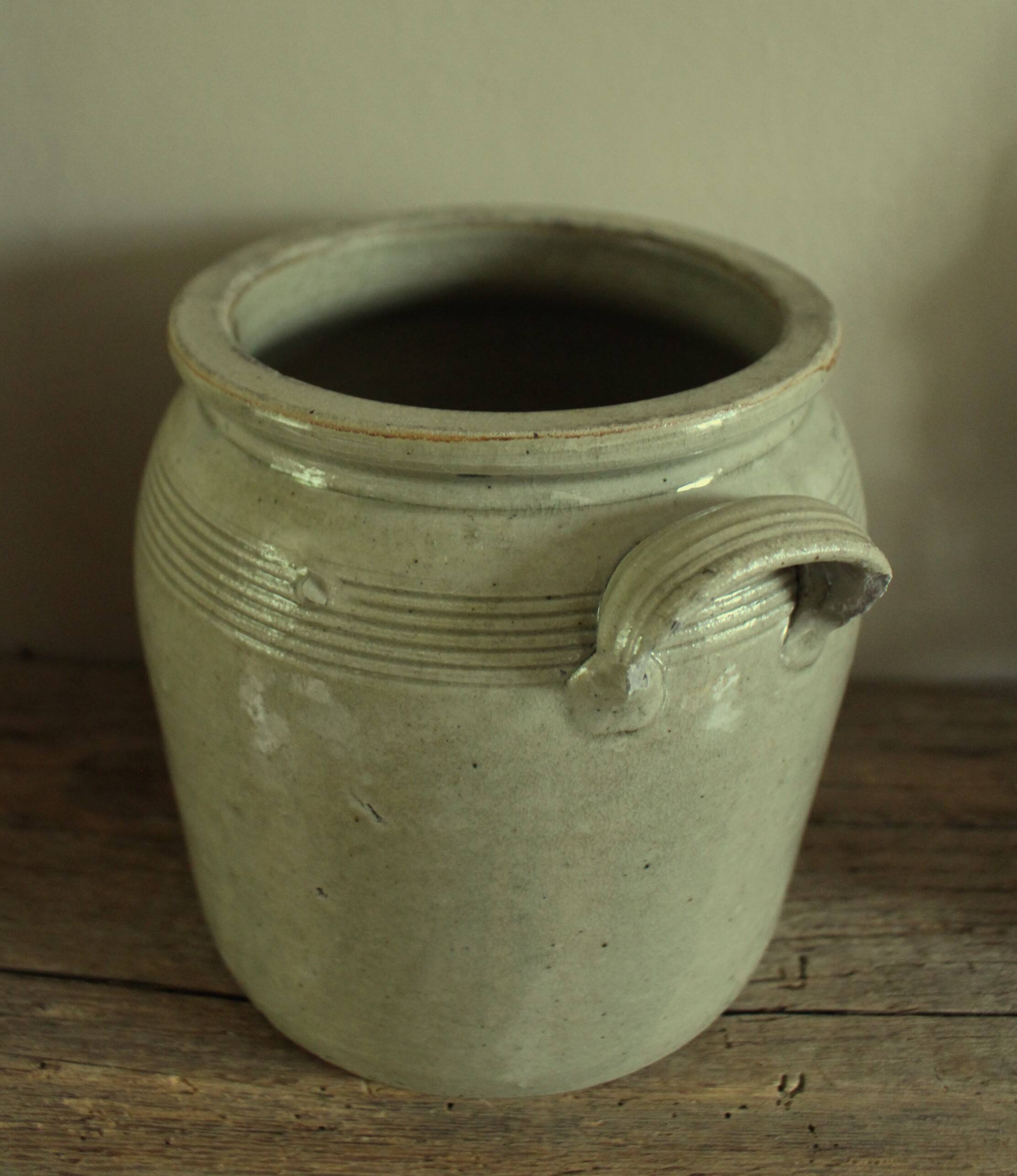 Glazed stoneware pot with two handles