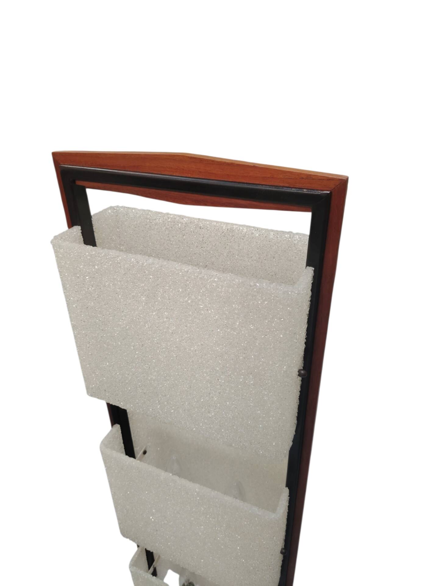 Column totem floor lamp in teak and frosted resin Scandinavian design