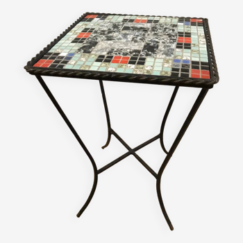 Wrought iron and mosaic side table