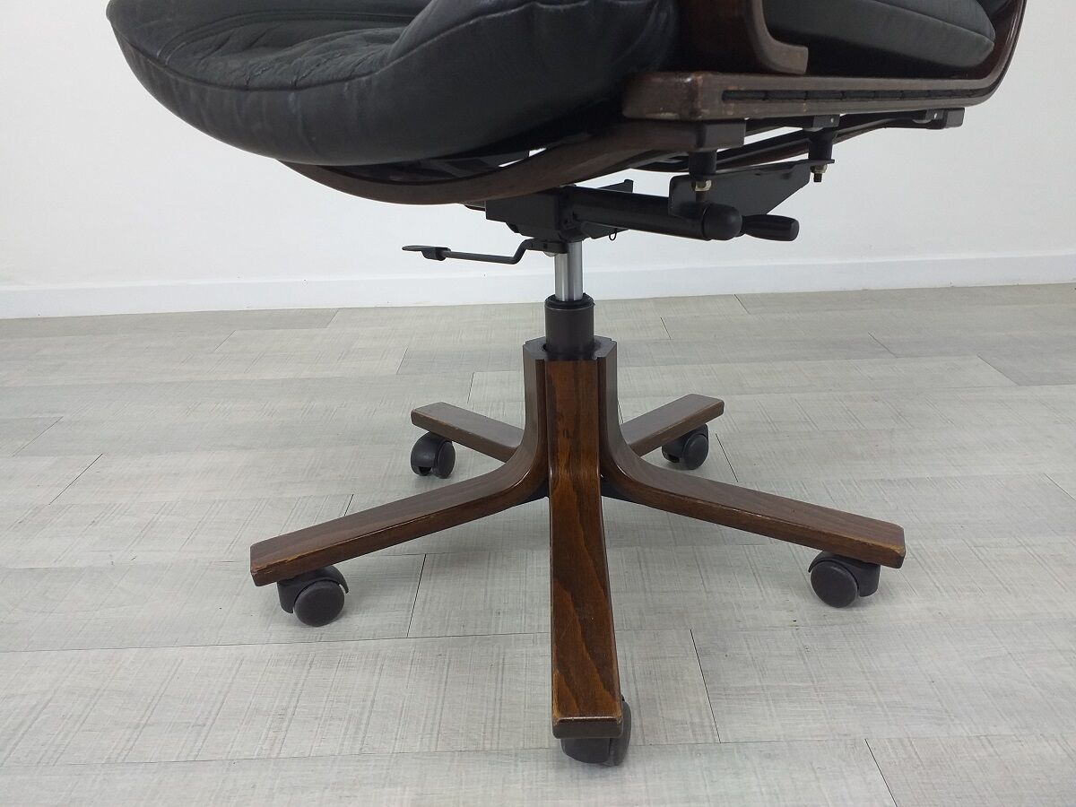 Office armchair leather wood Scandinavian design 70s vintage