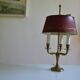Lampe bouillotte 3 feux bronze et abat jour tôle bordeaux
