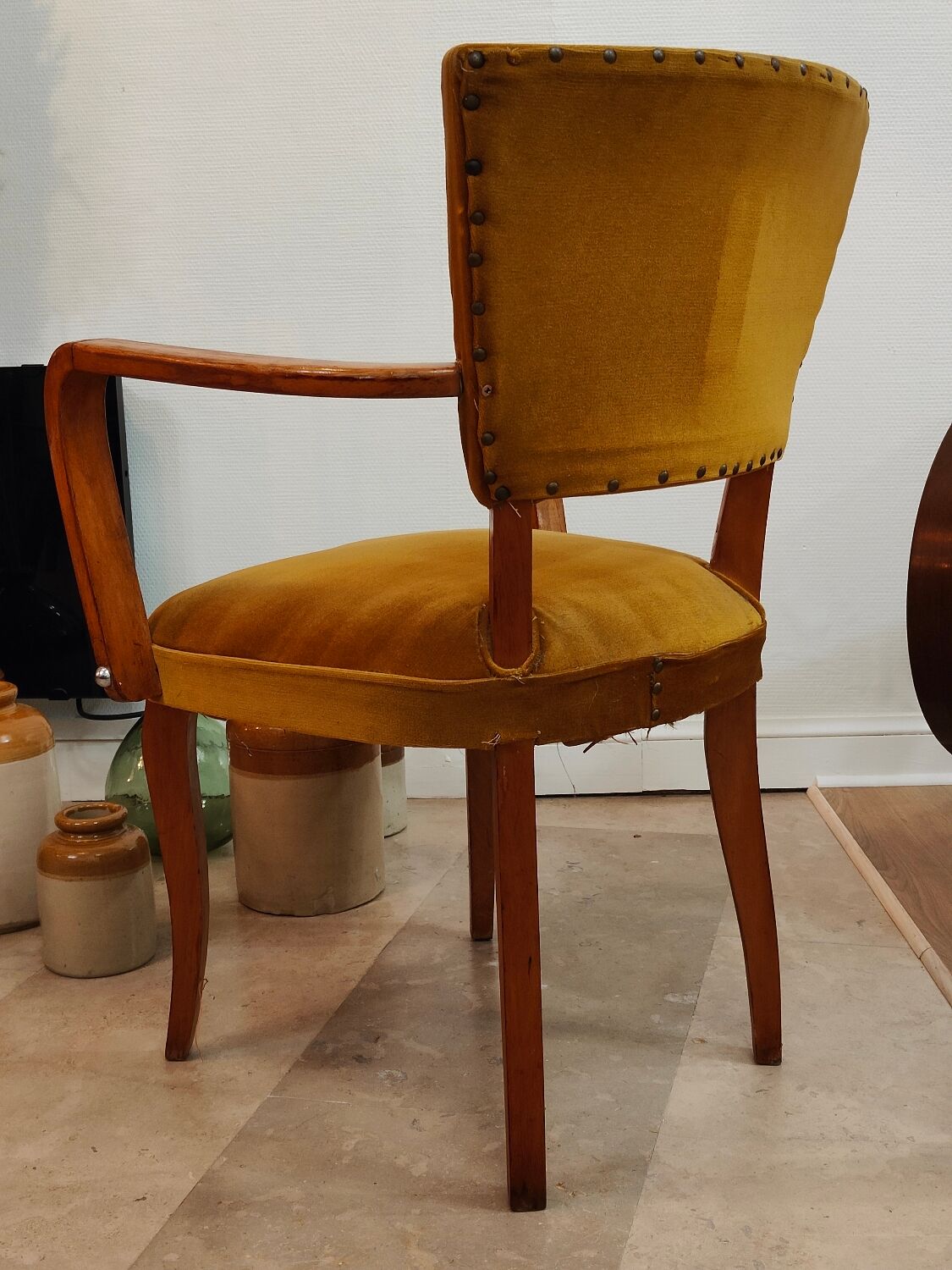 Fauteuil chaise bridge ancien moutarde