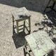 Garden bench in iron and wood and these 2 wooden stools