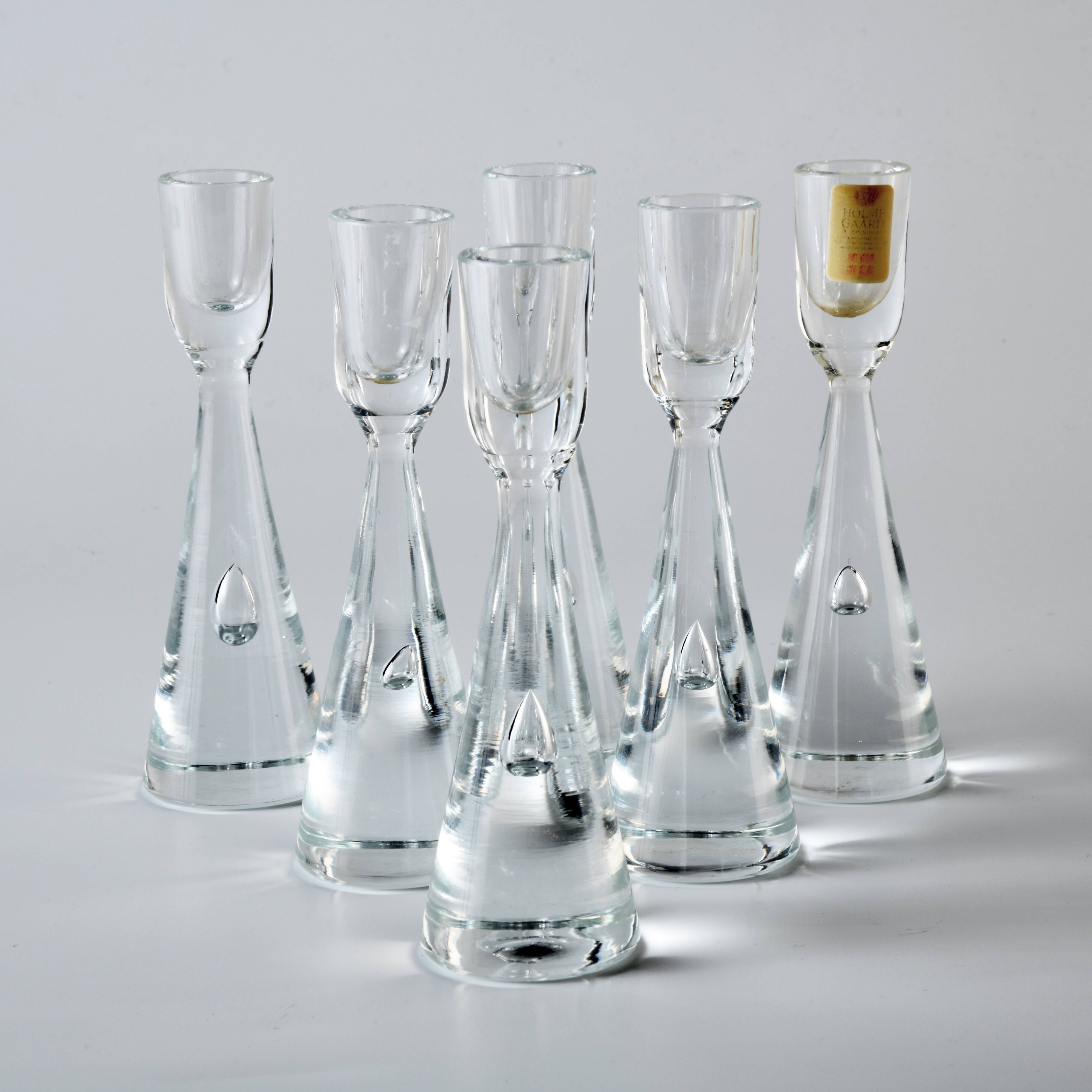 6 small glass candle holders by Bent Severin for Holmegaard