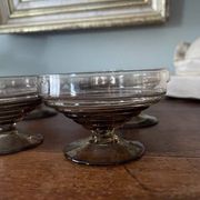 6 vintage ice cream coupes, blown glass brown fruit