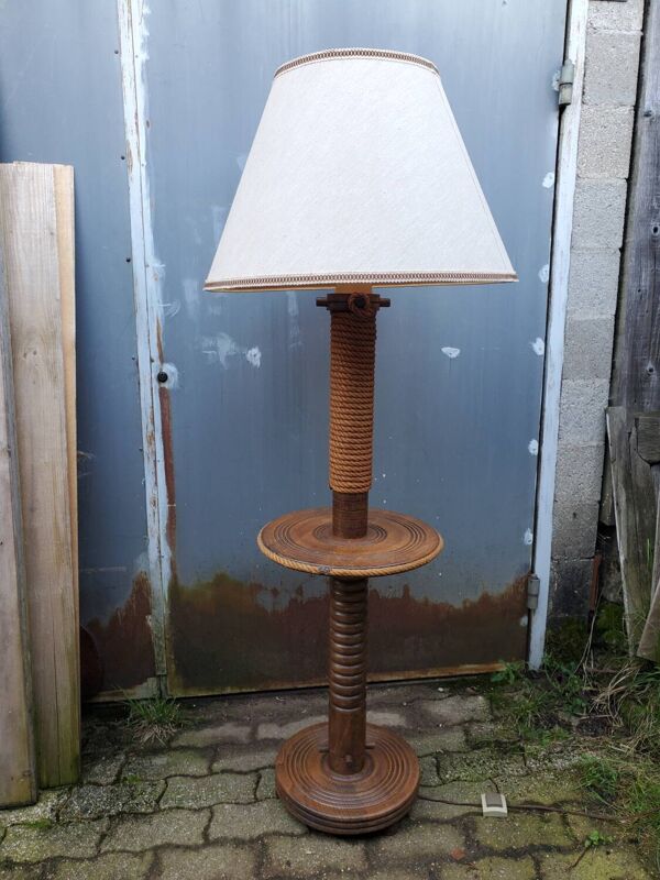 Lampadaire bois tourné et corde style Charles Dudouyt