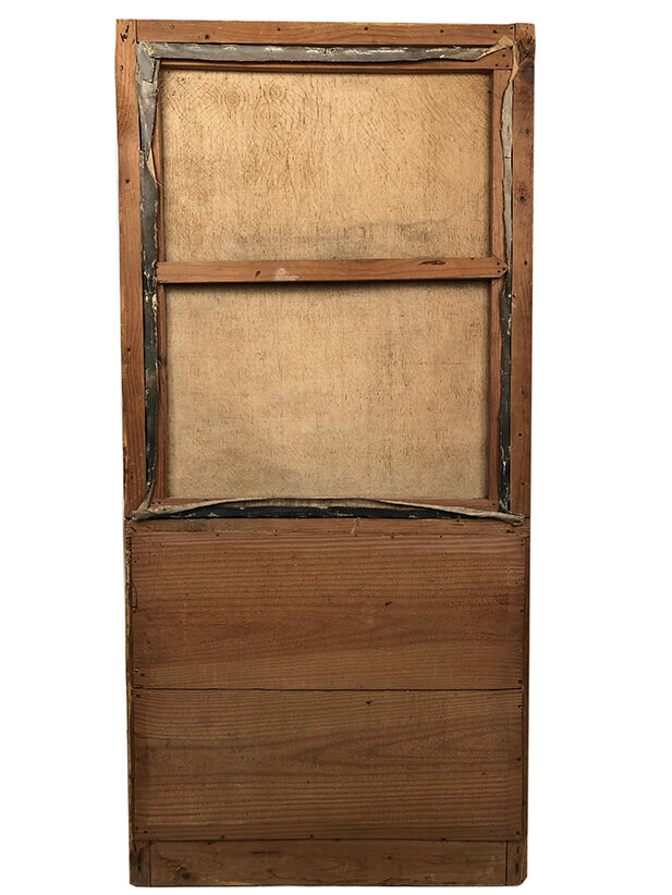 Trumeau decorated with a lively landscape, stuccoed and gilded frame 59x125cm