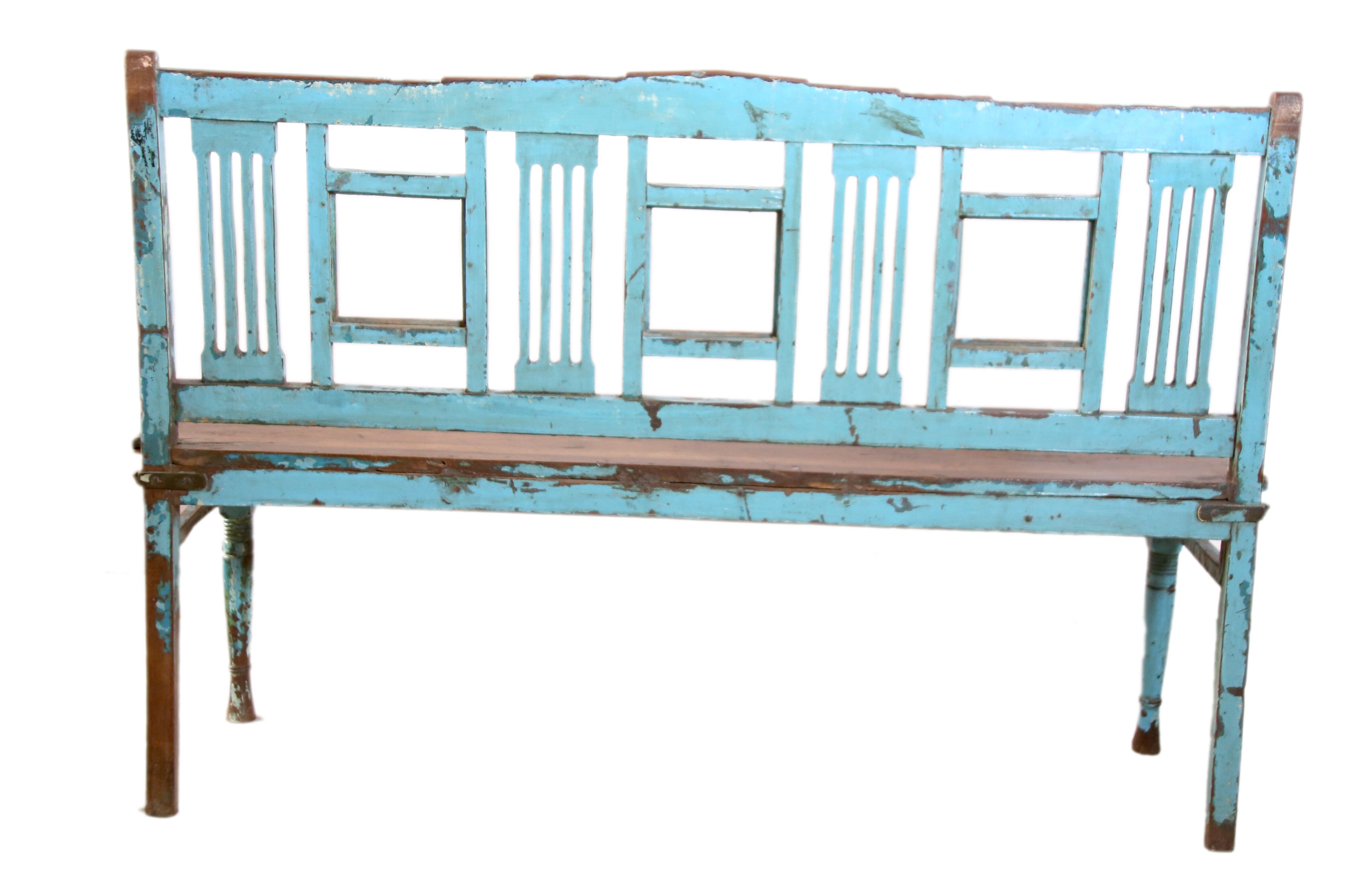 Banc colonial art déco en teck birman