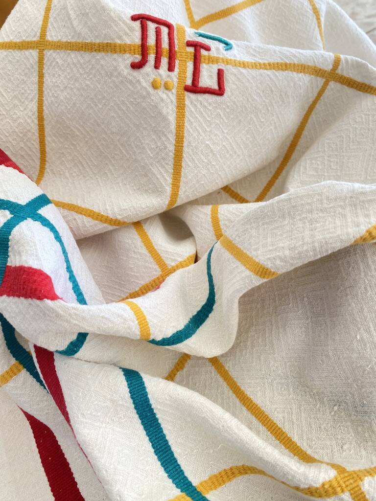 Vintage Jacquard tablecloth in Basque style, monogrammed ML - Mixed fabric - 130x145cm