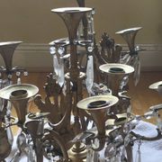 Gilded bronze wall lights with crystal pendants