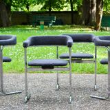 Set of 4 Space age chairs, chrome steel and buckle fabric