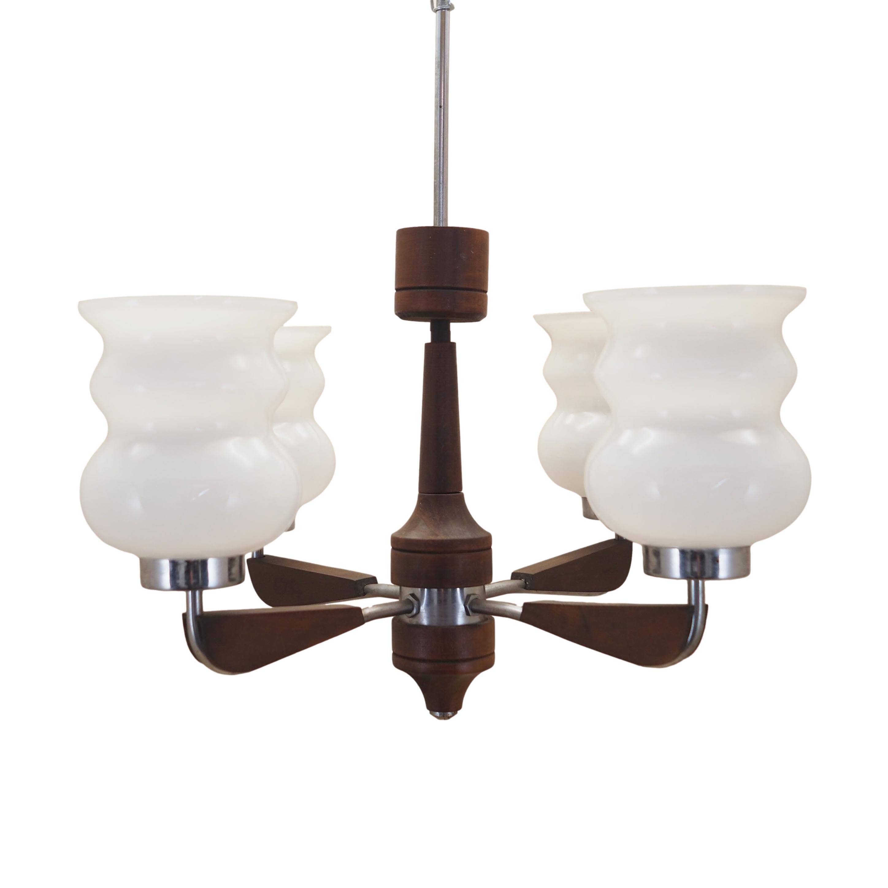 Wooden chandelier, Danish design, 1970s, production: Denmark
