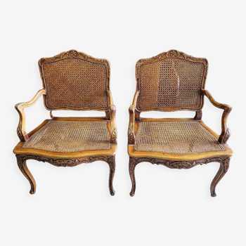 Paire de fauteuils cannes de style Louis XV