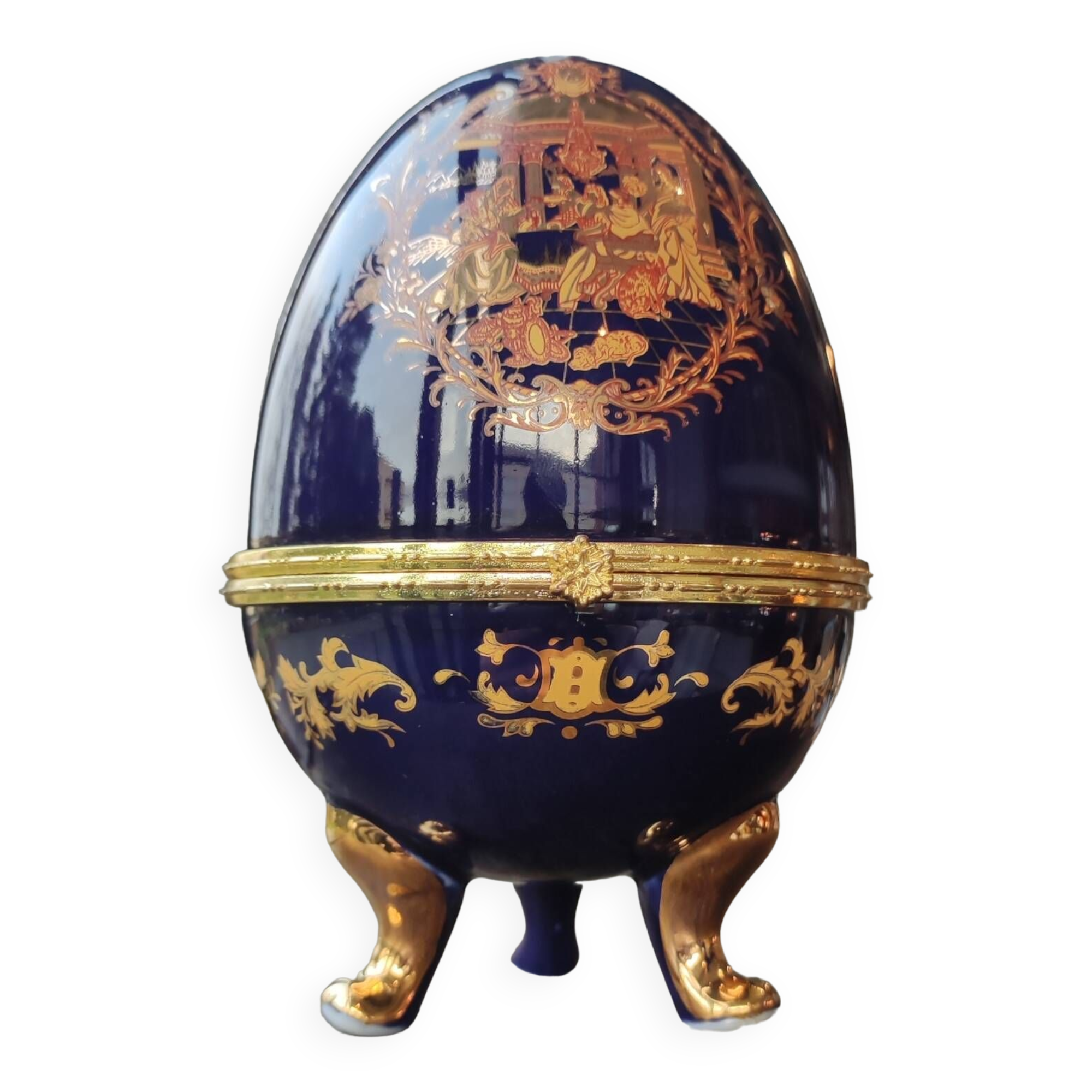 Old Large Egg Porcelain Jewelry Box Set