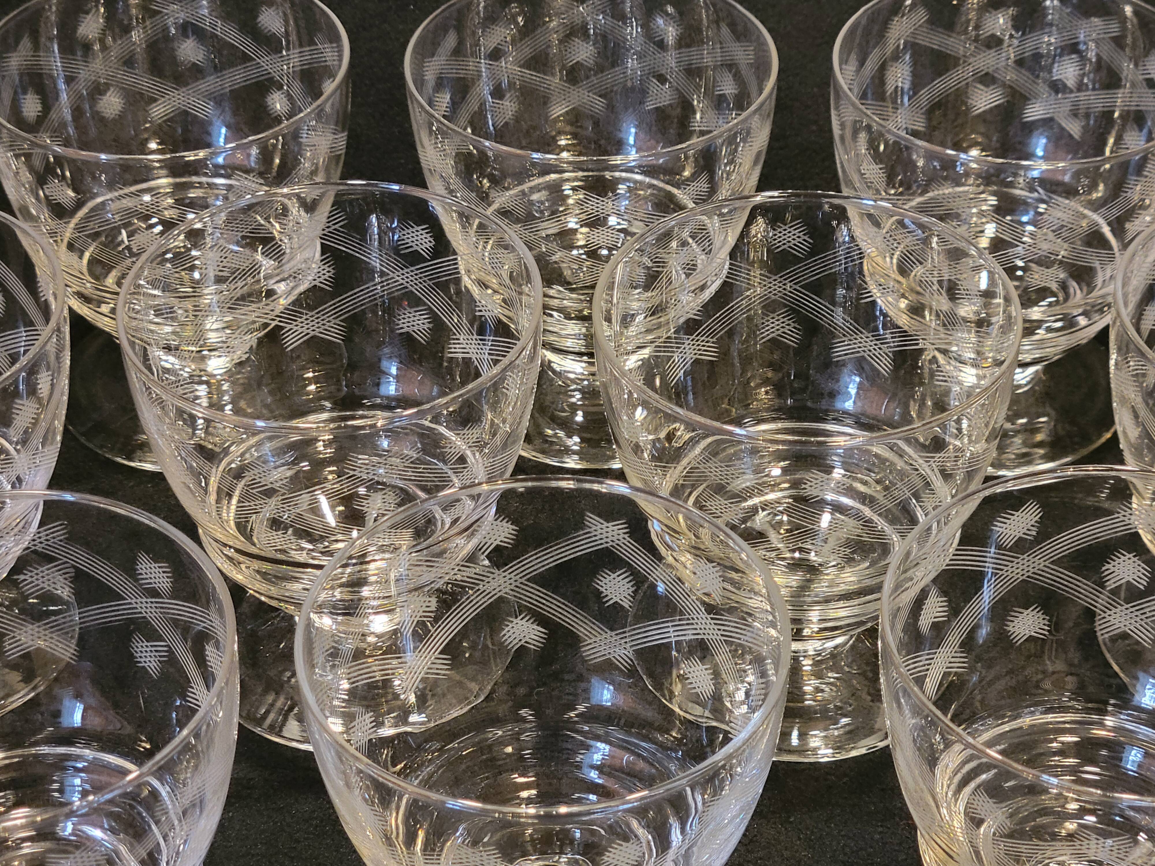 10 old port wine glasses in engraved art deco chiseled crystal