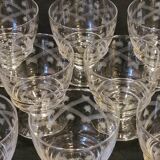 10 old port wine glasses in engraved art deco chiseled crystal