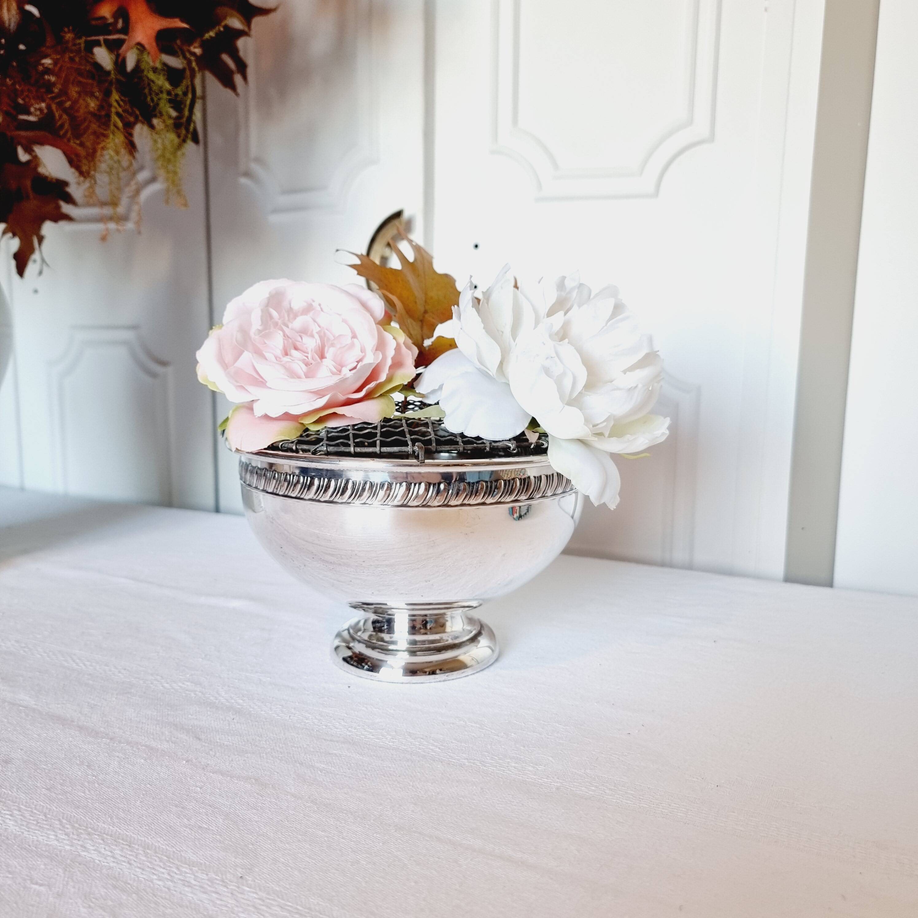 Large silver plated vase or quilted flower vase from the 1950s