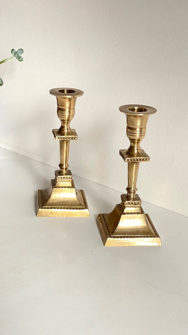 Paire de BOUGEOIRS Laiton Massif INDIA Vintage