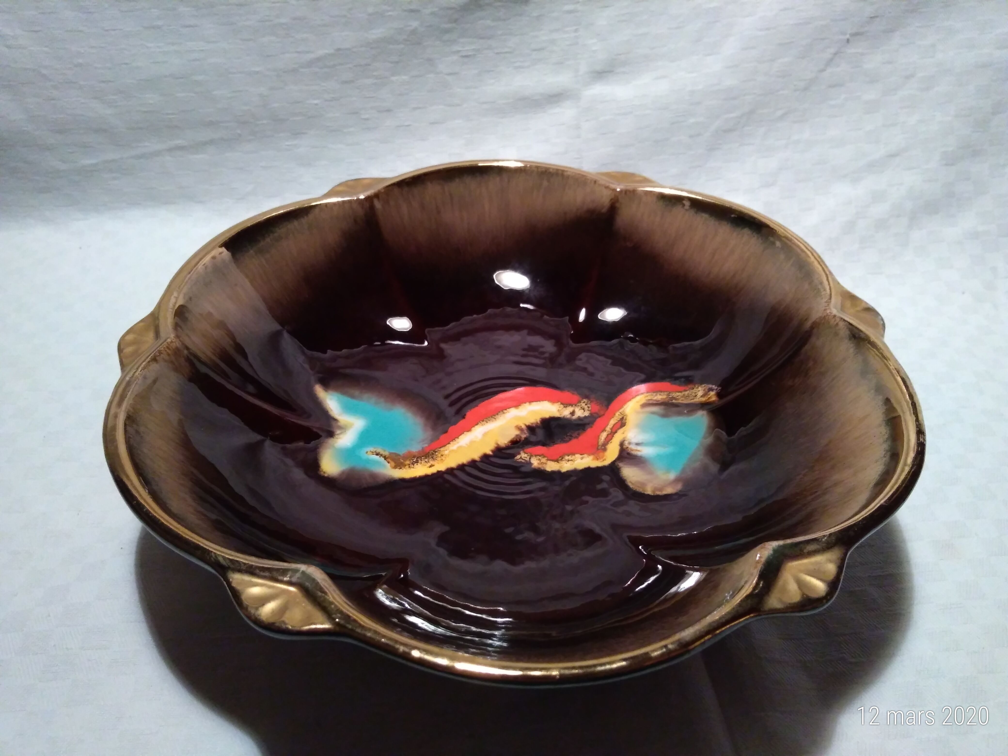 West Germany ceramic dish, fruit cut