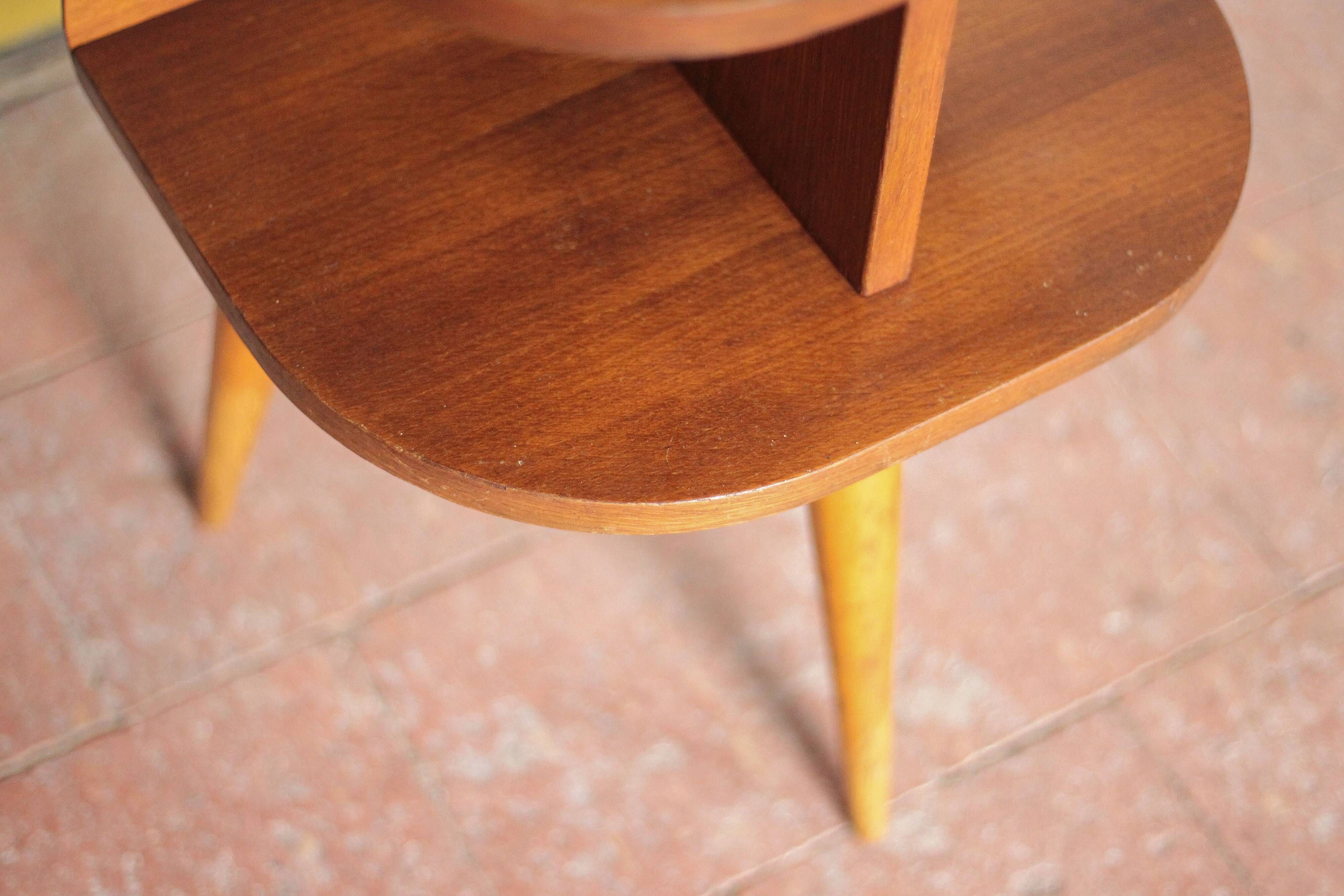 Vintage wooden bedside table, wooden bedside table with compass legs