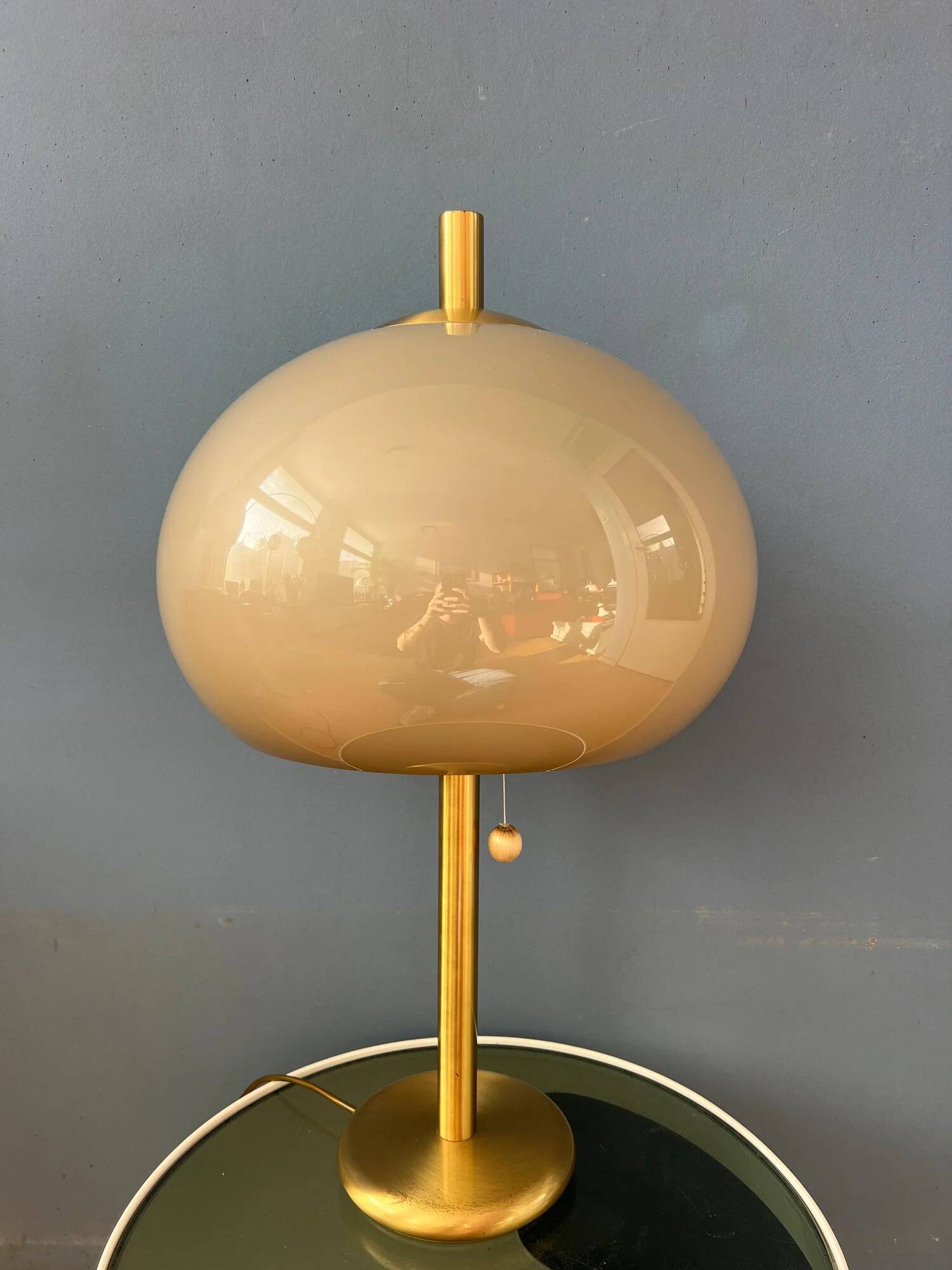 Large vintage brass mushroom space age table lamp