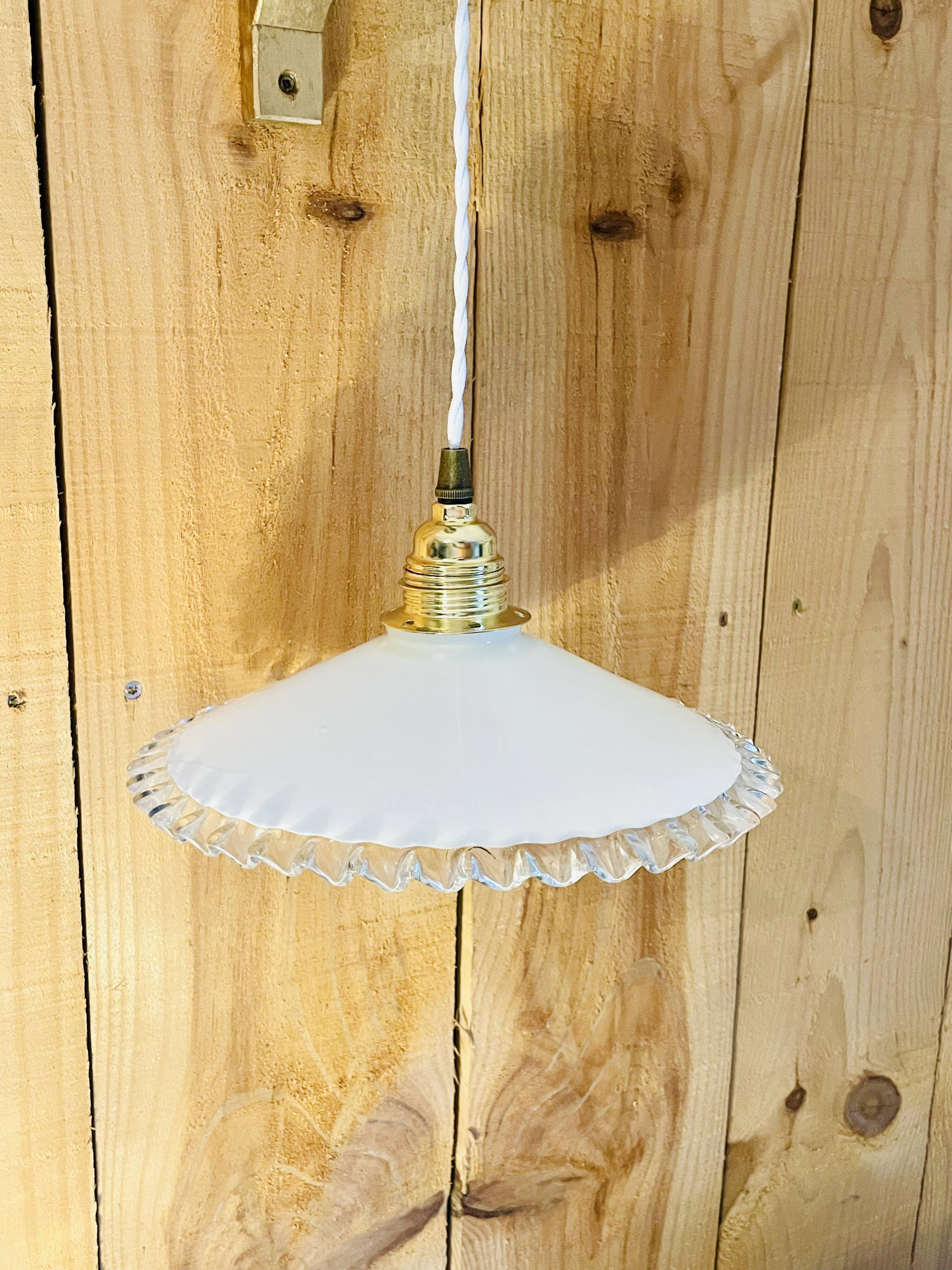 White opaline and gold metal pendant light
