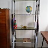 Chrome smoked glass shelf bookcase from the 70s