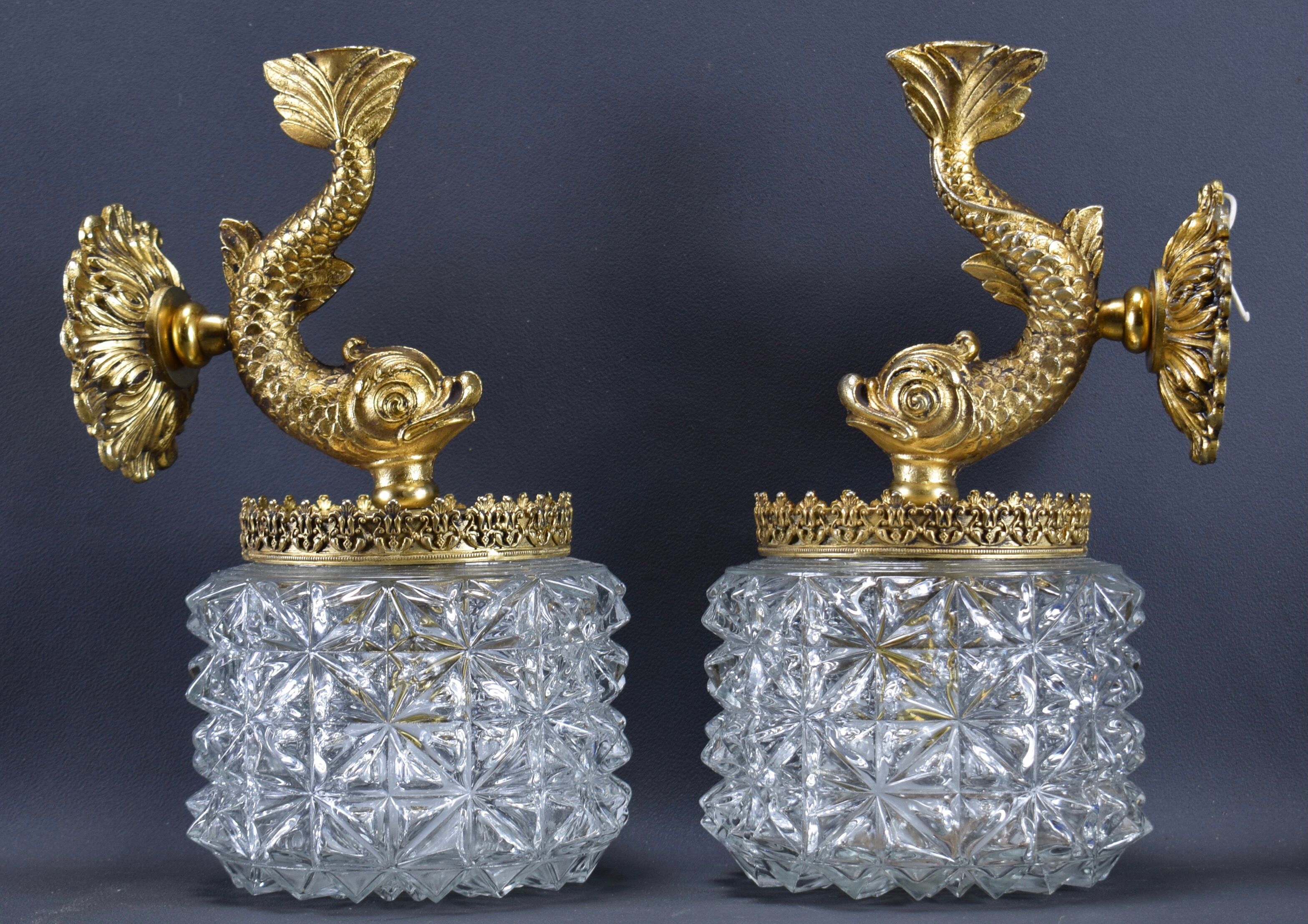 Pair of wall lamps Vintage Dauphin Brass Bathroom