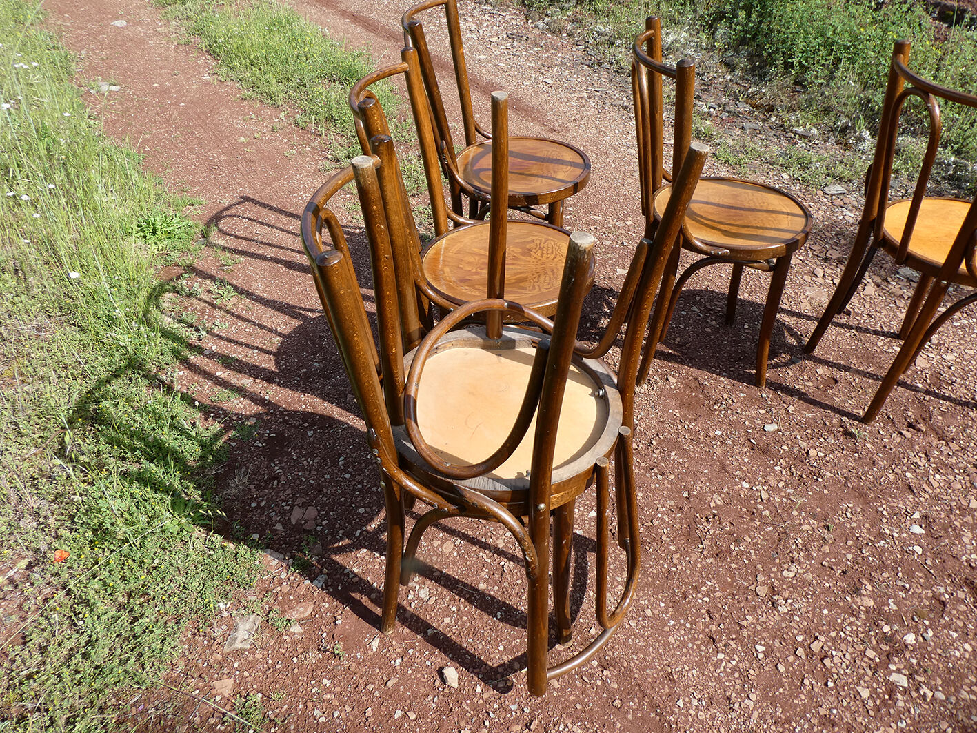 Lot of 8 Art Deco bistro chairs seated screen-printed