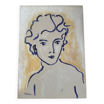 Painting signed Chinese ink and pastel female portrait “study”