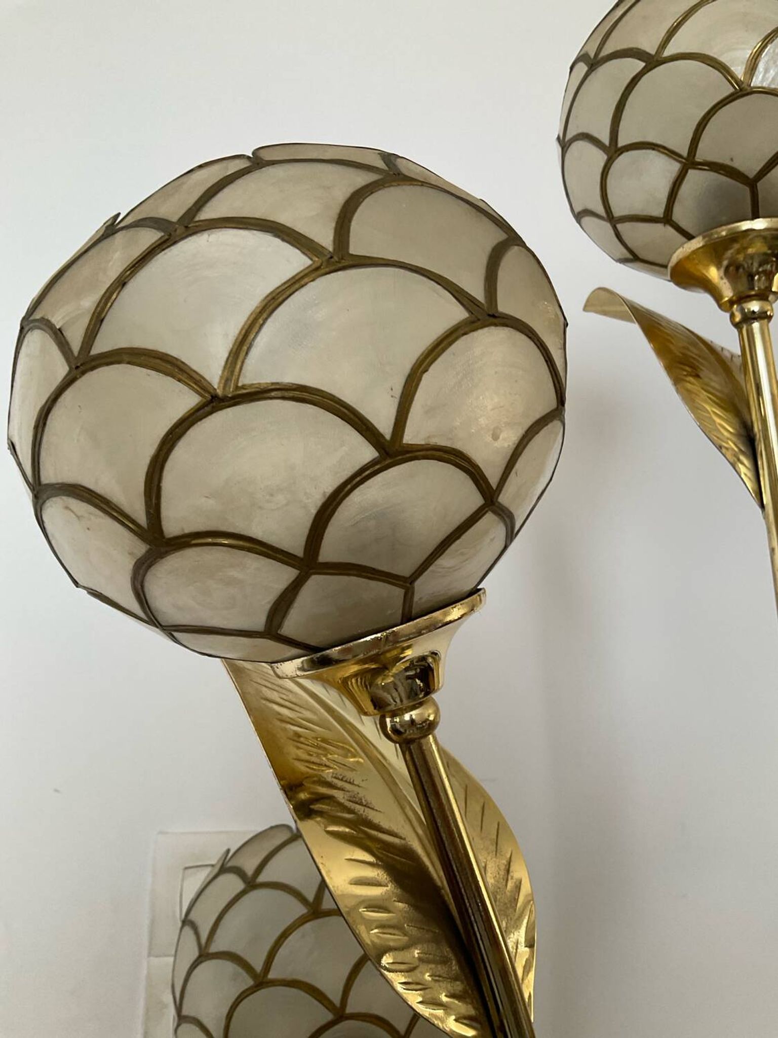 Vintage brass and mother-of-pearl floor lamp from the 70s