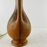 Soliflore vase in ancient sandstone brown and black ewer shape signed Denbac