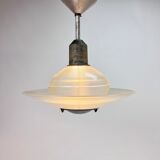 Art deco glass and steel ceiling lamp, 1920