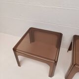 Pair of vintage 70s smoked plexiglass coffee tables by Prisunic