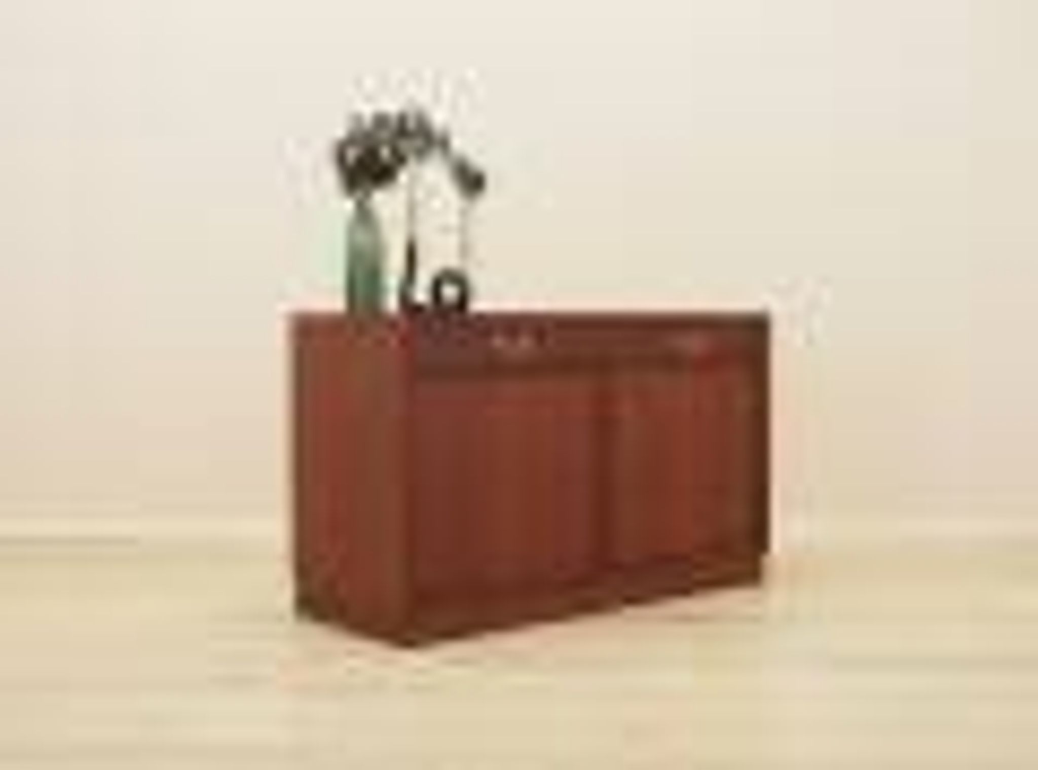 Danish mahogany veneered cabinet with drawers and lockable doors, 1970s